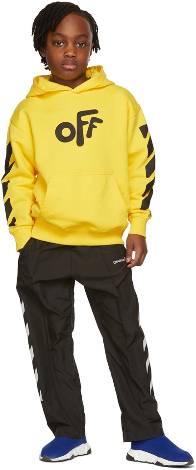 Off-white Kids' Off Rounded-print Long-sleeve Hoodie In Yellow