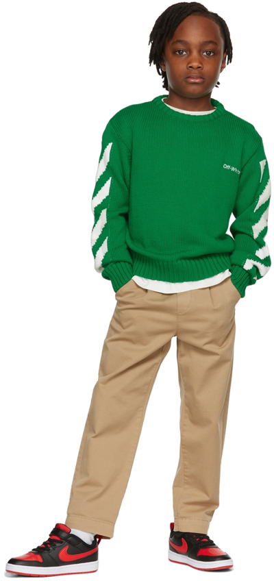 Off-white Kids Green Helvetica Sweater In Green White