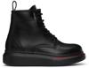 Alexander Mcqueen Lace-up Leather Ankle Boots In 1037 Black/lust Red
