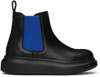 Alexander Mcqueen Hybrid Leather Chelsea Boots 6-8 Years In 1111 Black/paris Blu
