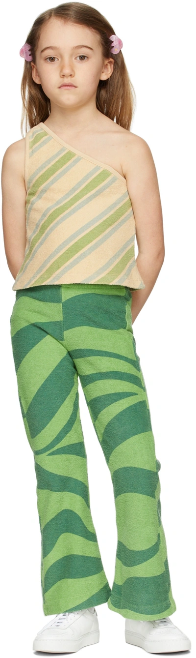 Longlivethequeen Kids Green Stripe Flared Lounge Pants In Green Psychic Stripe