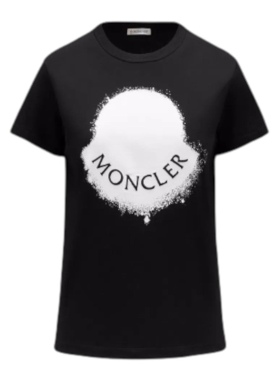 Moncler Logo Embroidery Black T-shirt In Nero