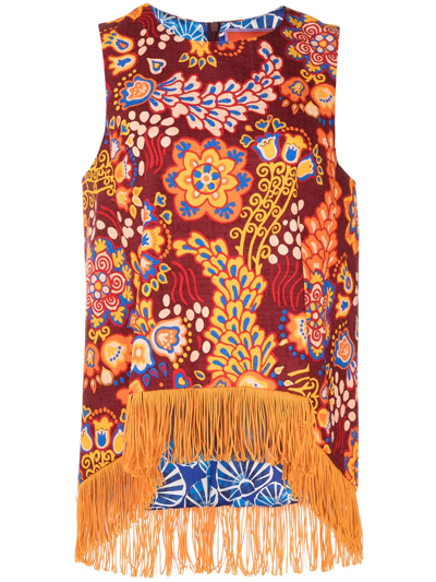 La Doublej La Scala Printed Fringe-trimmed Top In Multicoloured