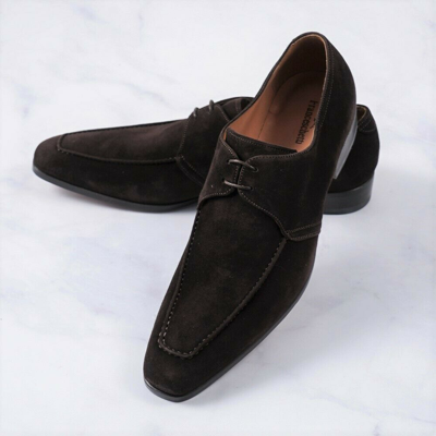 Pre-owned Franceschetti Chocolate Brown Calf Suede Derby Us 9 (eu 42) Dress Shoes