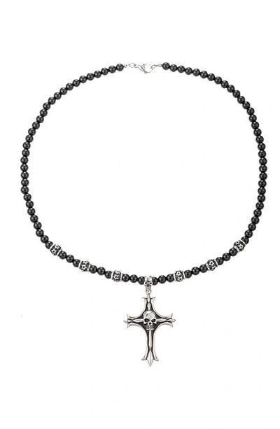 Eye Candy Los Angeles Cross And Skull Pendant Necklace In Black