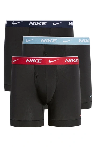 Nike 3-pack Dri-fit Essential Stretch Cotton Boxer Briefs In Black/blue/hibiscus/ Obsidian