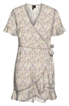 Vero Moda Henna Frill Wrap Dress In Aop Lilia/ Birch