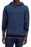 Bugatchi Stripe Trim Cotton Hoodie In Denim