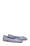 Tory Burch Georgia Square Toe Ballet Flat In Dark Lotus Snake