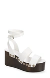 Alaïa 85mm Wooden-heel Wedge Sandals With Shiny Leather Straps And Studs In Blanc Casse