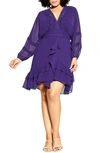City Chic Trendy Plus Size Sweetheart V-neck Mini Dress In Smoke