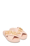 Fendi Leather Criss-cross Logo Slides In Pink