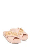 Fendi Leather Criss-cross Logo Slides In Light Pink