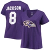 Fanatics Lamar Jackson Purple Baltimore Ravens Plus Size Fair Catch Name & Number V-neck T-shirt In Purple