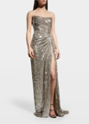 MONIQUE LHUILLIER STRAPLESS SEQUIN-EMBELLISHED DRAPED GOWN