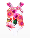 CAMILLA GIRL'S FLORAL-PRINT RUFFLE ONE-PIECE SWIMSUIT