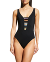 Karla Colletto Beatrix V-neck Silent Underwire One-piece Swimsuit With High Back In Black Multicolor