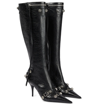 Balenciaga Cagole White Pointed High-boots With Studs And Buckles In Leather Woman In Black