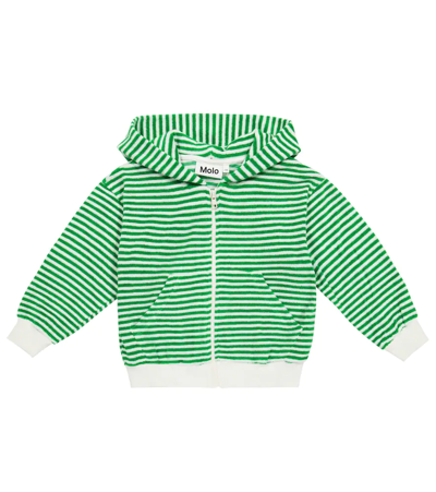 Molo Kids' Mel条纹棉质混纺帽衫 In Fine Green Stripe