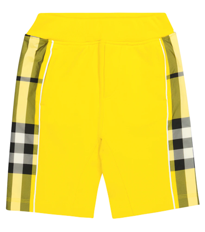 Burberry Kids' Check Panel Cotton Track Shorts In Yellow