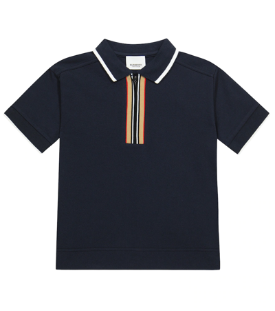 Burberry Kids' Boy's Samuel Icon Stripe Quarter-zip Polo Shirt In Navy