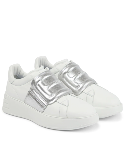 Hogan Rebel H562 Leather Sneakers In Silver,white