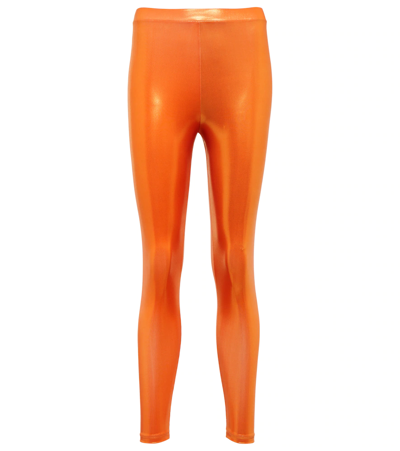 Alessandra Rich Lamé Jersey Leggings In Orange