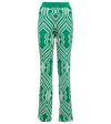 Etro Woman Palazzo Pants In Jacquard Plisse With Green Geometric Pattern In Verde