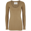 By Malene Birger Seren Black Ribbed-knit Top In Beige