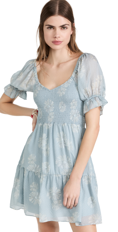Madewell Silk Lucie Smocked Mini Dress In Moody Blooms In Blue