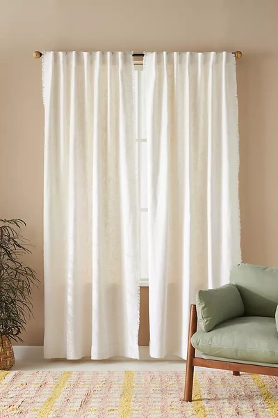Anthropologie Luxe Linen Blend Curtain By  In White Size 50x63