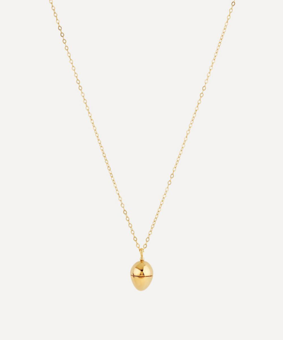 Dinny Hall Gold Plated Vermeil Silver Egg Locket With Clover Charm Necklace