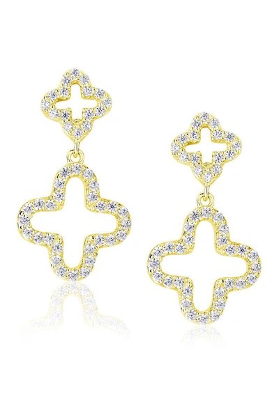 Suzy Levian Cz Clover Drop Earrings In Gold