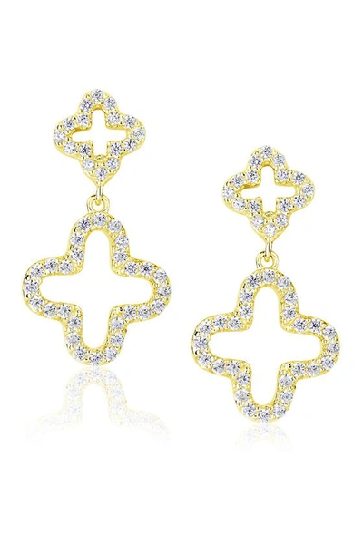 Suzy Levian Cz Clover Drop Earrings In White