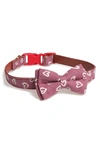 DOGS OF GLAMOUR AMOUR HEART PRINT BOW PINK DOG COLLAR