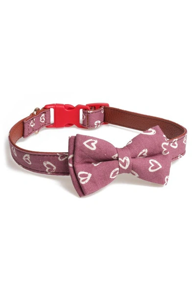 Dogs Of Glamour Amour Heart Print Bow Pink Dog Collar