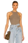 Agolde Bea Signature Ribbed Cutaway Tank In Biscotti