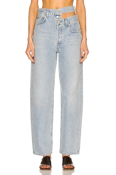 Agolde Broken Waistband High Rise Relaxed Straight Leg Jeans In Sideline