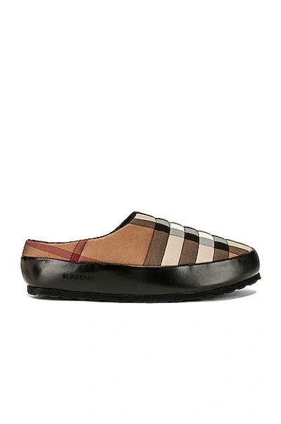 Burberry Leather-trimmed Quilted Checked Shell Backless Slip-on Sneakers In Birch Brown
