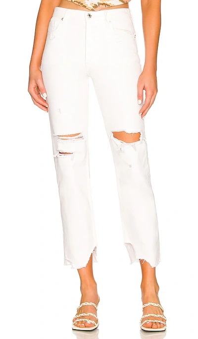 Free People Destroyed Tapered Cotton Boyfriend Jeans In Chalk White