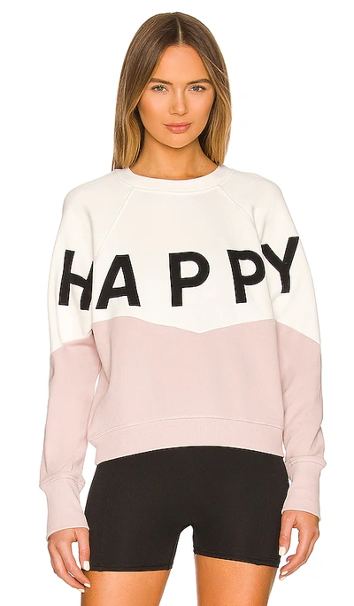 Spiritual Gangster Happy Bridget Raglan Pullover Sweatshirt In Stone/rose Quartz