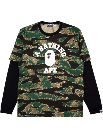 A Bathing Ape Tiger Camo Layered Long-sleeve T-shirt In Grün