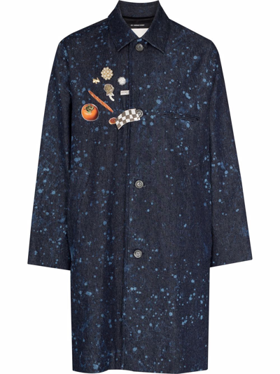 Song For The Mute Embellished Twill-texture Cotton Coat In Indigo