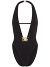 Dolce & Gabbana Plunging Neckline Belted Swimsuit In Black