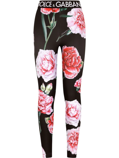 Dolce & Gabbana Floral-print Logo-waistband Leggings In Multiprt