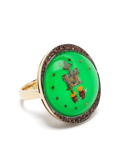 Francesca Villa 18kt Yellow Gold Mary Fluo Ring In Green