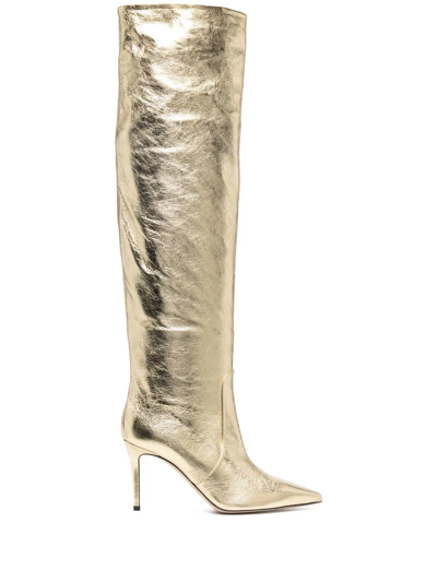 Scarosso X Brian Atwood Carra Metallic-effect Boots In Gold Calf