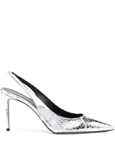 Scarosso X Brian Atwood Sutton Slingback Pumps In Silver - Elaphe