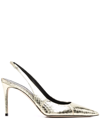 Scarosso X Brian Atwood Sutton Slingback Pumps In Gold Elaphe