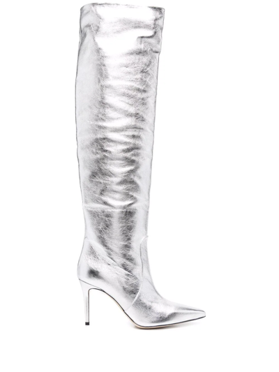 Scarosso X Brian Atwood Carra Metallic-effect Boots In Silver Calf